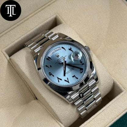 Rolex Day-Date 40 Platinum Blue Arabic